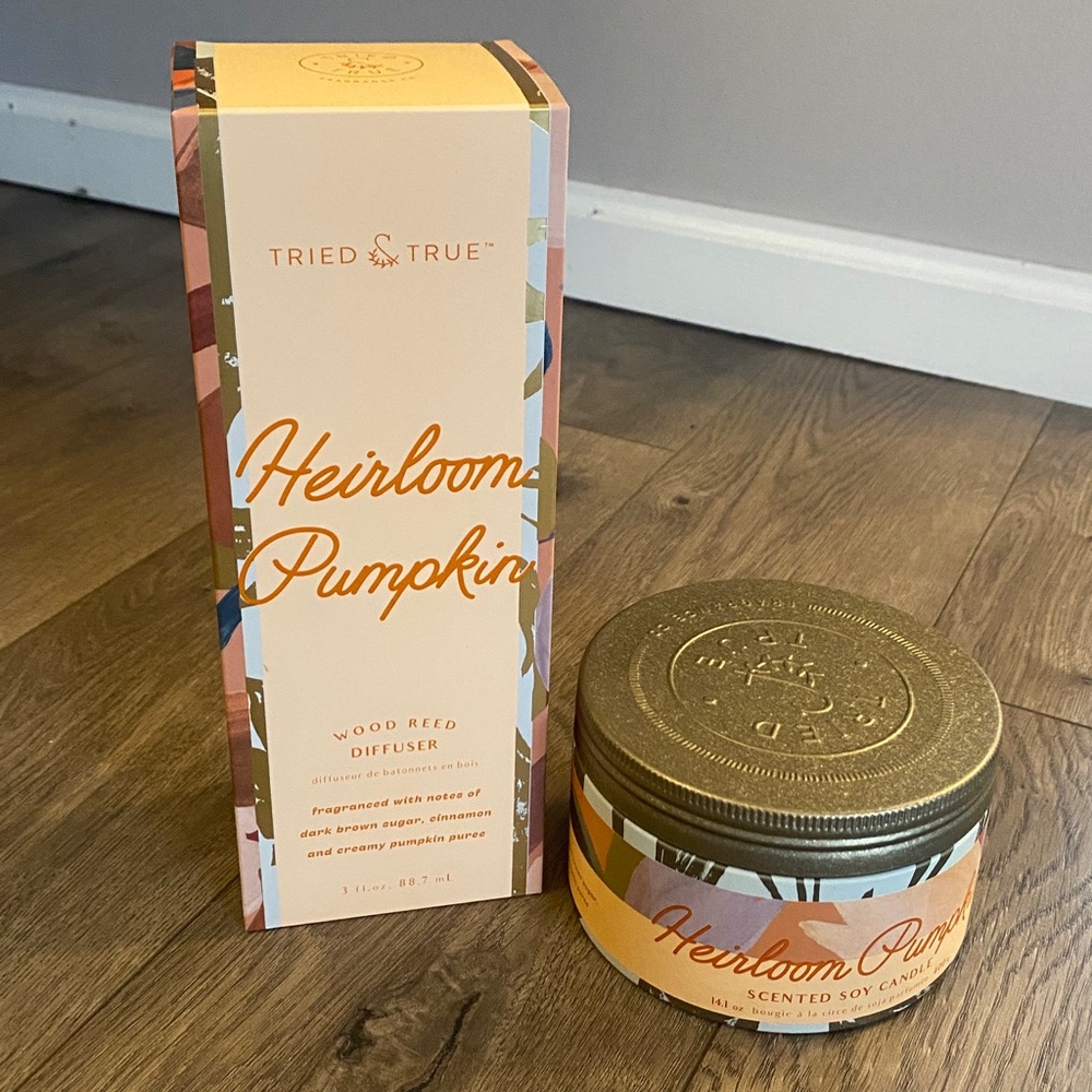 ILLUME Tried & True Heirloom Pumpkin Wood Reed Diffuser & Large 3wick Candle Tin
